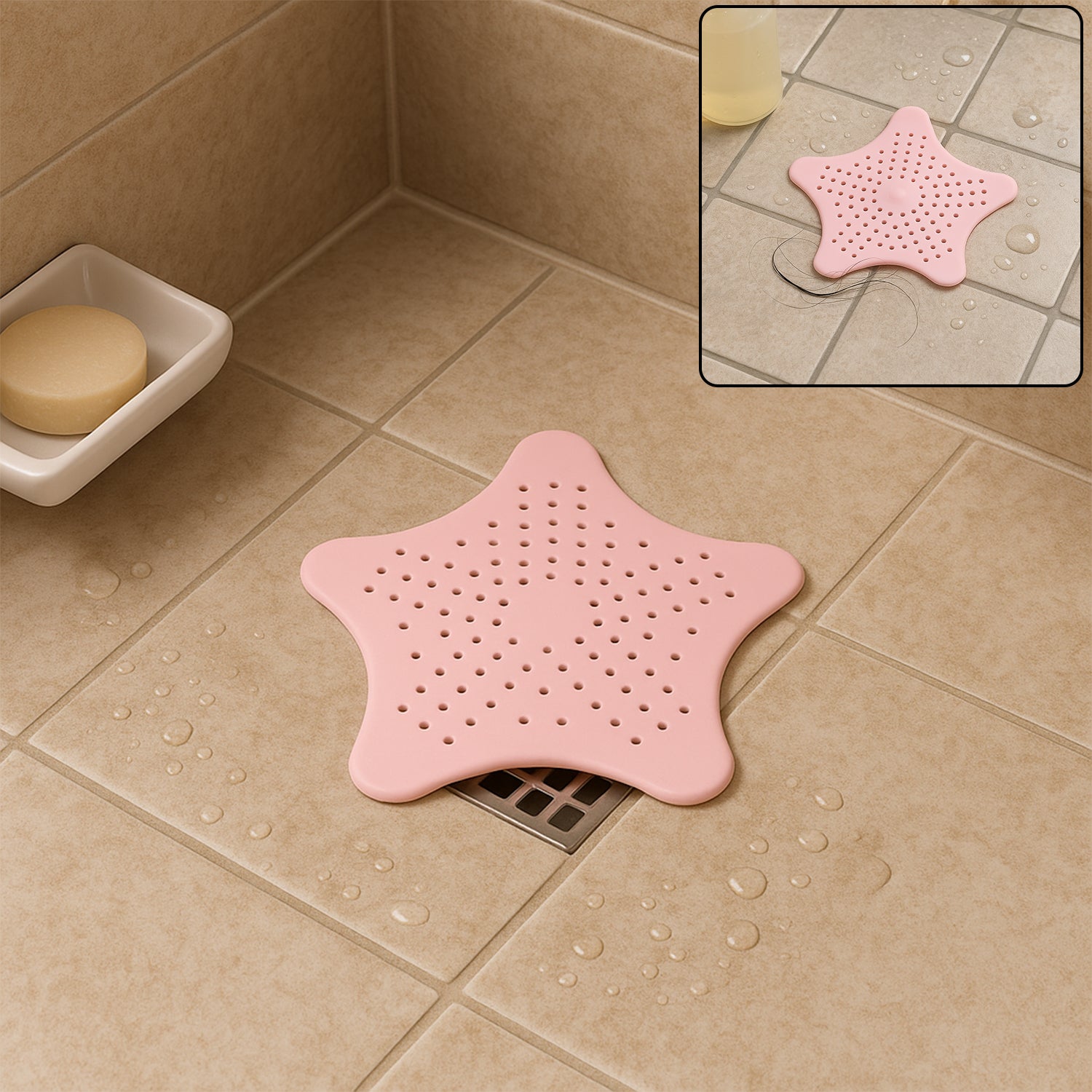 Baby Pink Star-Shaped Silicone Sink Hair Catcher & Drain Strainer Baby Pink Star-Shaped Silicone Sink Hair Catcher & Drain Strainer